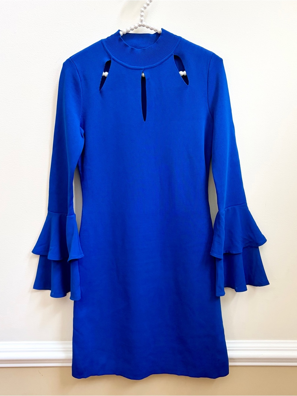 Cobalt Blue Keyhole Shift Dress with Ruffled Sleeves NWT